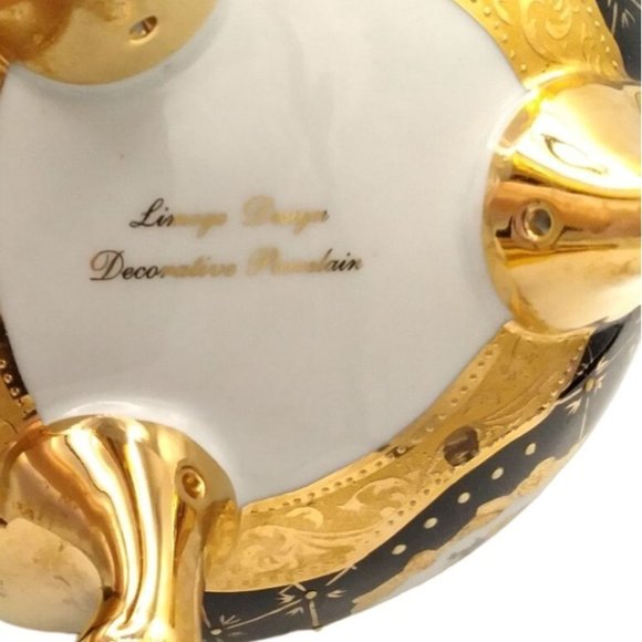 Limoge Design Cobalt Blue Hand Painted Porcelain Decorative Footed Bowl - Picture 6 of 6